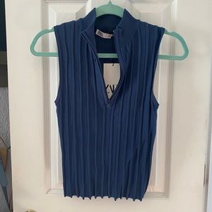 Zara: Sleeveless Ribbed Zip-Up
